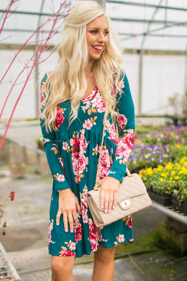 Versailles Brunch Babydoll Dress in Teal Image - 5