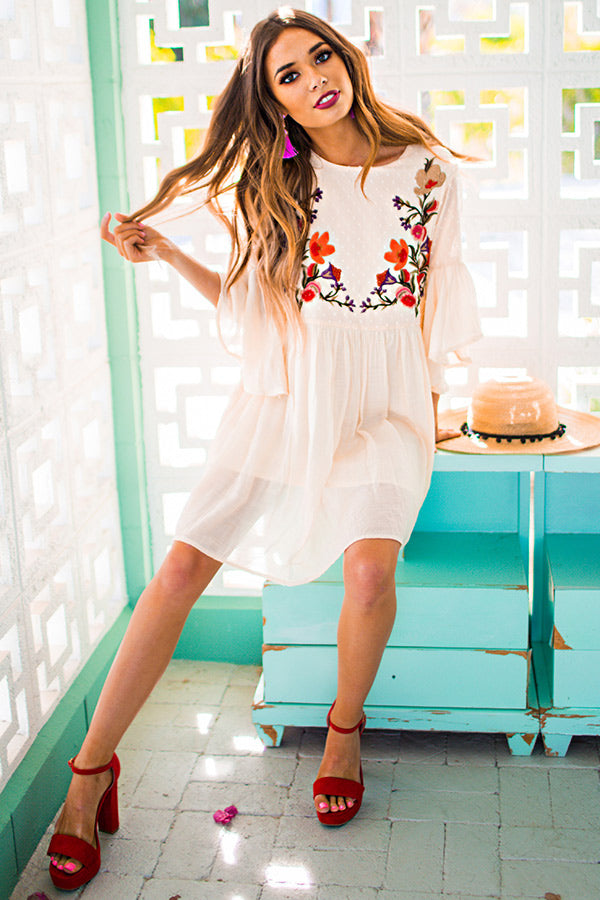 Secret To Happiness Embroidered Shift Dress in Cream Image - 1