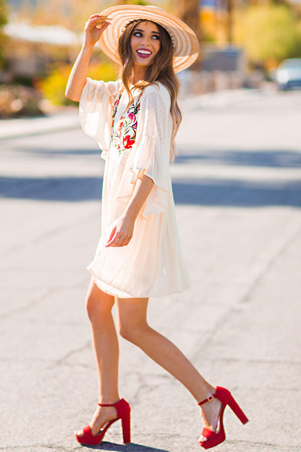 Secret To Happiness Embroidered Shift Dress in Cream Image - 5