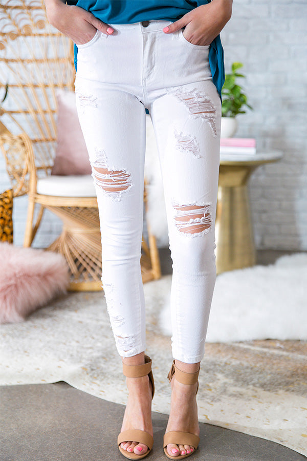 The Palm Beach Mid Rise Distressed Skinny in White Image - 1