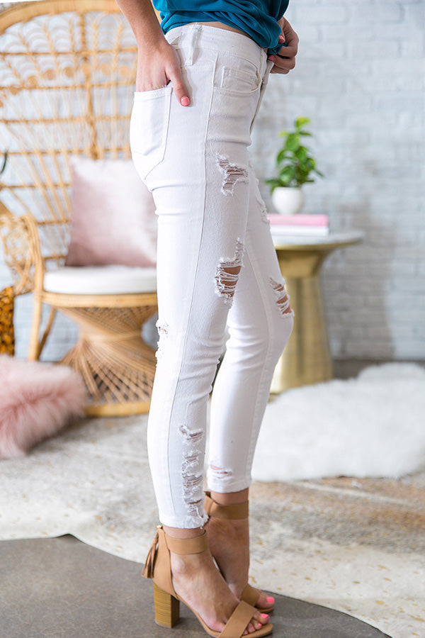 The Palm Beach Mid Rise Distressed Skinny in White Image - 2
