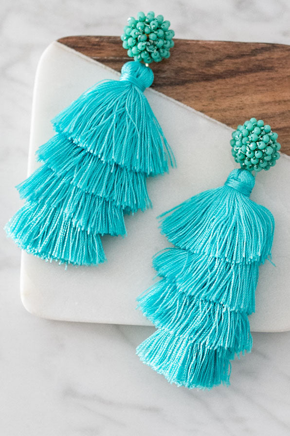 Bahama Beach Days Tassel Earrings In Turquoise