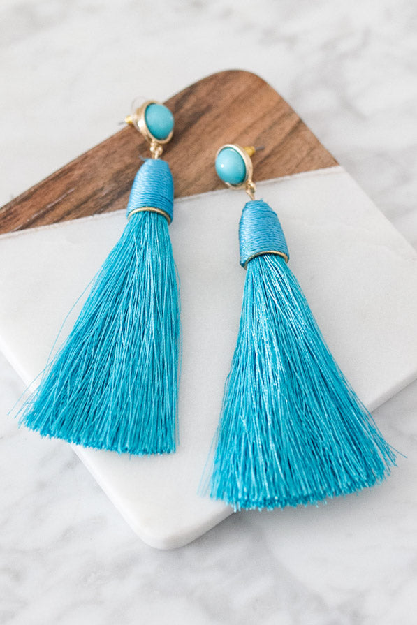 Hello Gorgeous Tassel Earrings in Ocean Blue