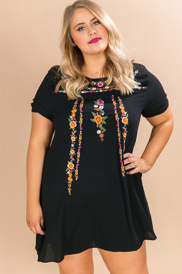 Pina Colada Please Embroidered Shift Dress in Black Image - 5