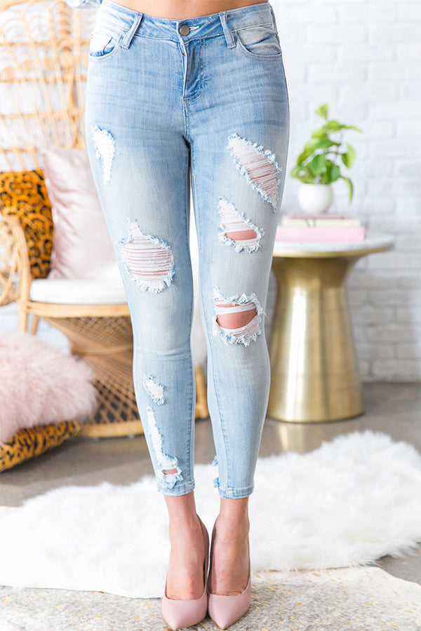The Palm Beach Mid Rise Distressed Skinny in Light Wash Image - 1