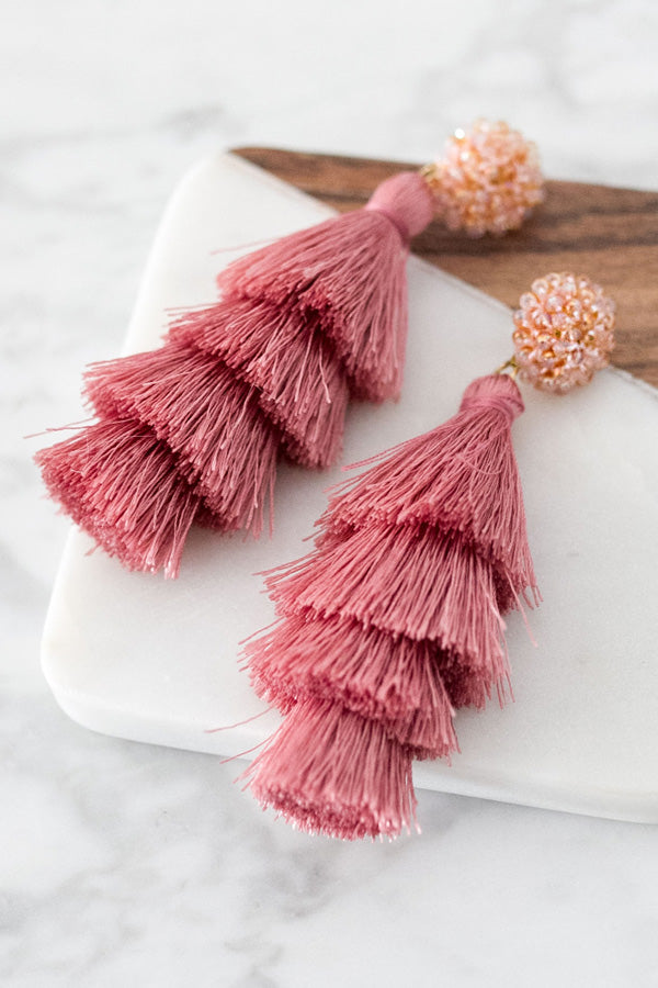 Bahama Beach Days Tassel Earrings In Blush