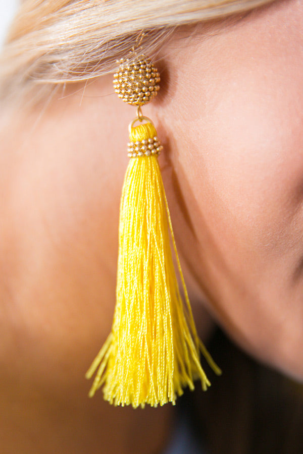 Effortlessly Lovely Tassel Earrings In Marigold