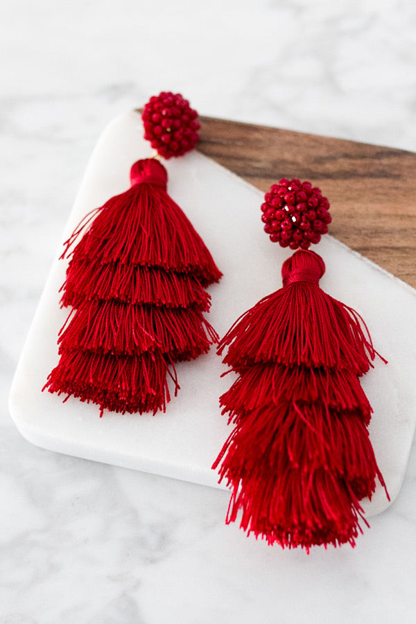 Bahama Beach Days Tassel Earrings In Red