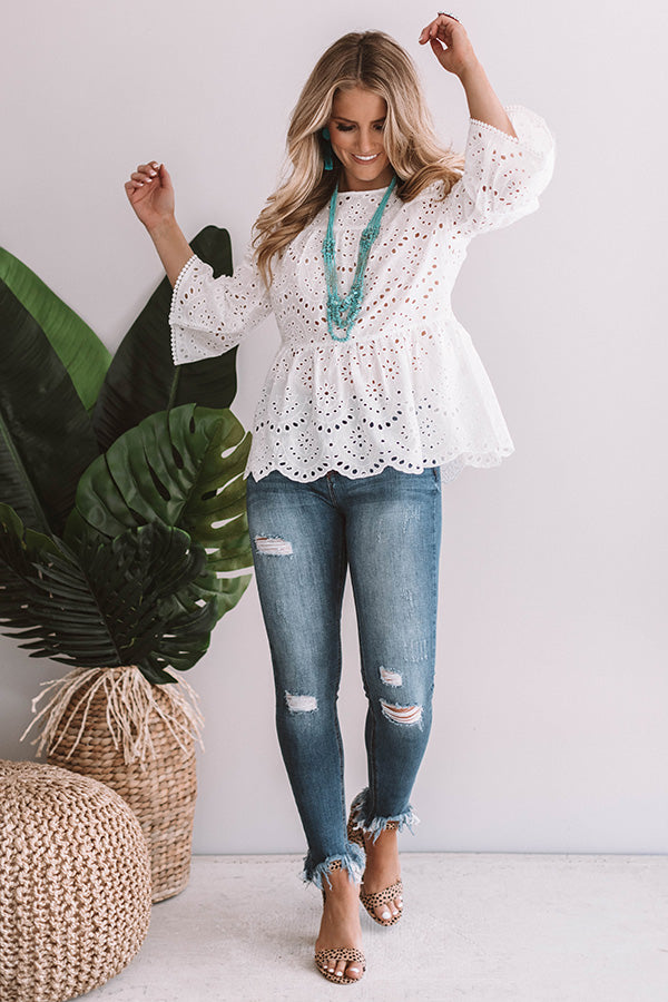 Apple Of My Eyelet Shift Top in White Image - 2
