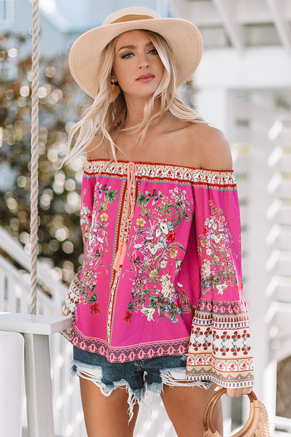 Cabana Babe Off Shoulder Top in Hot Pink Image - 1