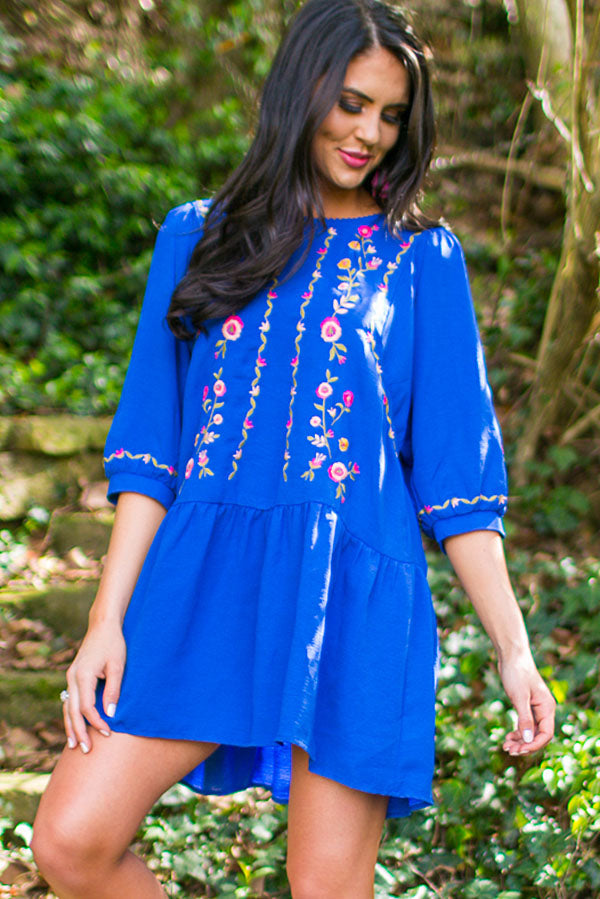 Paradise Island Embroidered Dress in Royal Blue Image - 1