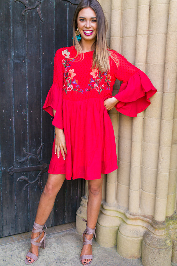 Secret To Happiness Embroidered Shift Dress in Red Image - 2