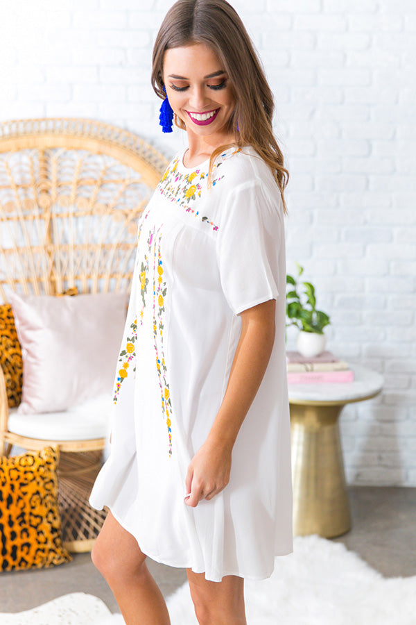 Pina Colada Please Embroidered Shift Dress in White Image - 3