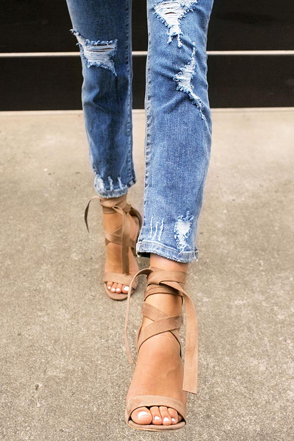 The Mia Faux Suede Lace Up Heel in Mocha