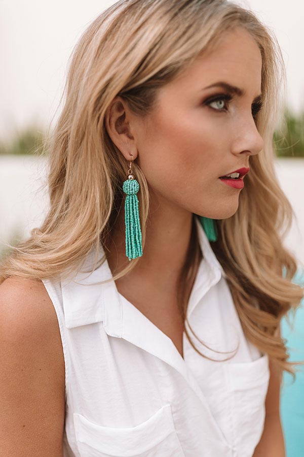Beaded Beauty Tassel Earrings In Ocean Wave Image - 1