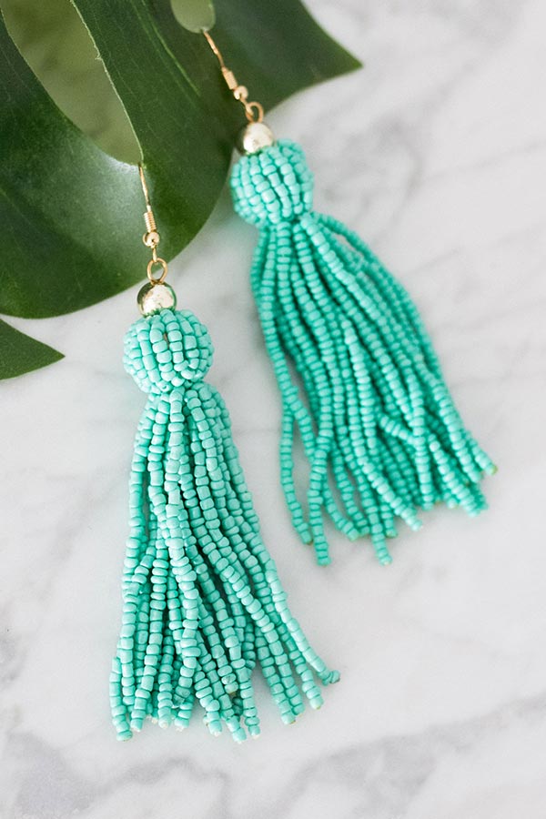 Beaded Beauty Tassel Earrings In Ocean Wave Image - 2