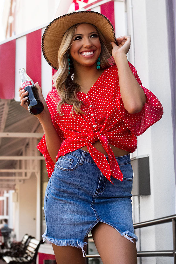 Sangria Sipping Polka Dot Tie Top in Red Image - 2