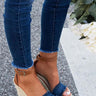 The Luna Frayed Wedge In Navy Image - 1