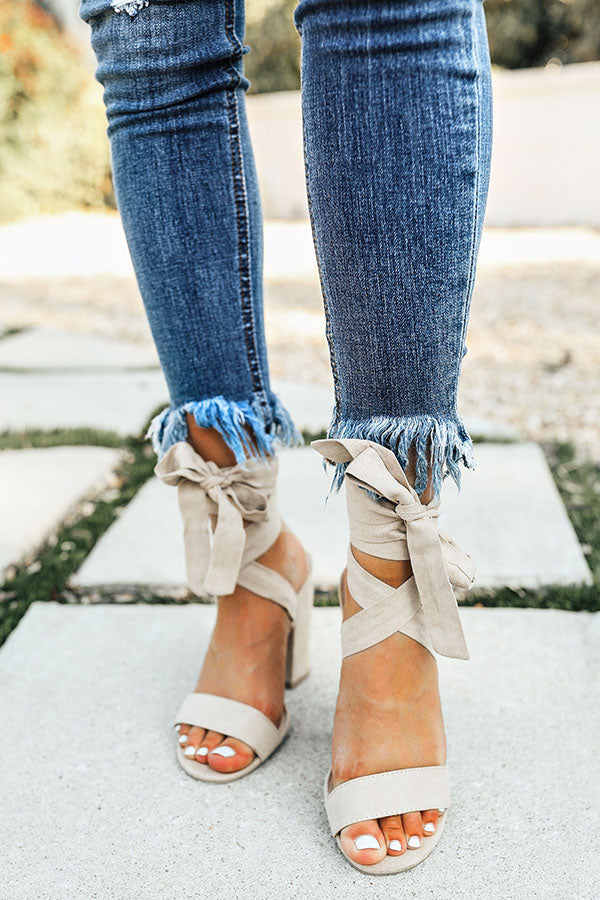 The Parker Faux Suede Lace Up Heel in Nude Image - 2