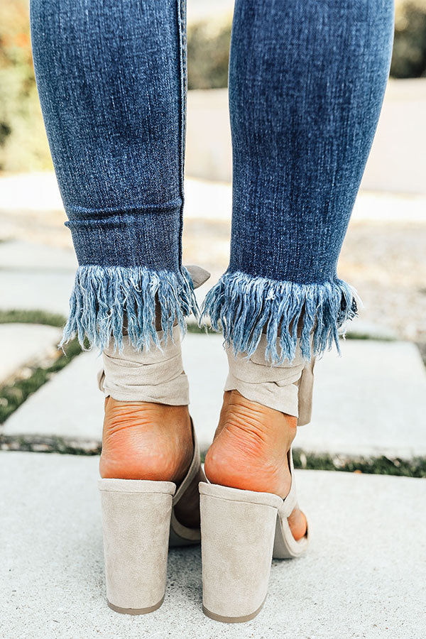 The Parker Faux Suede Lace Up Heel in Nude Image - 3