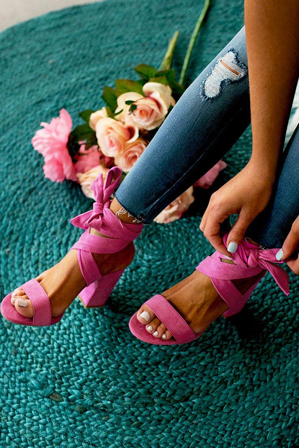 The Parker Faux Suede Lace Up Heel in Violet Image - 2