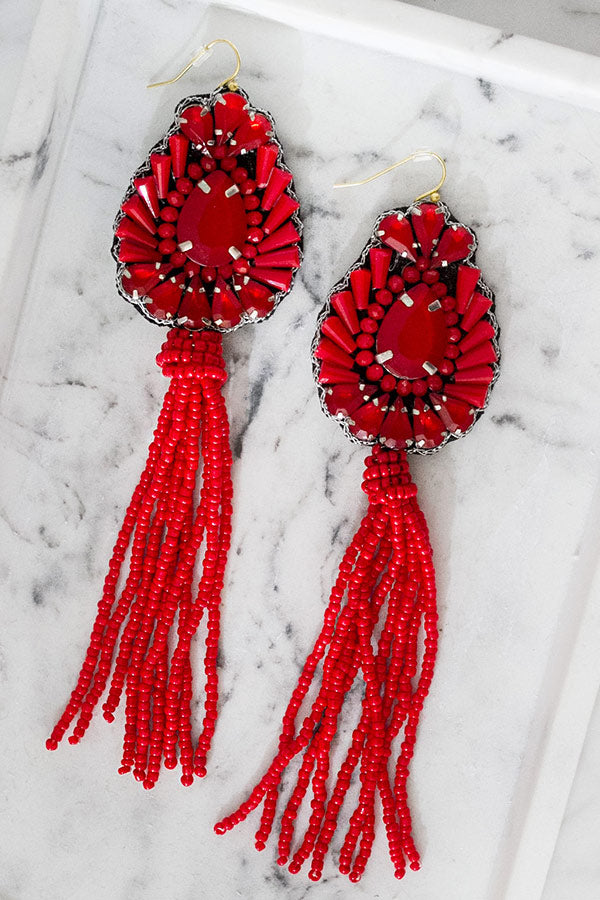 Island Hopper Tassel Earrings In Red