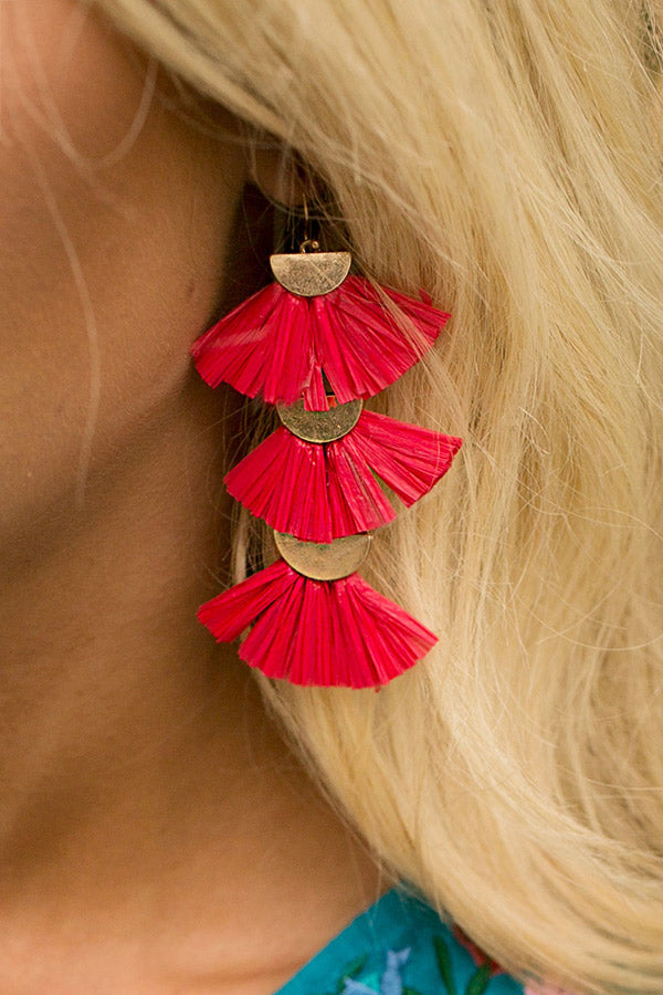 Vacay In Paradise Tassel Earrings In Red