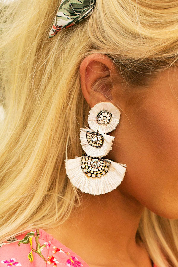 Brush Em' Off Tassel Earrings In White