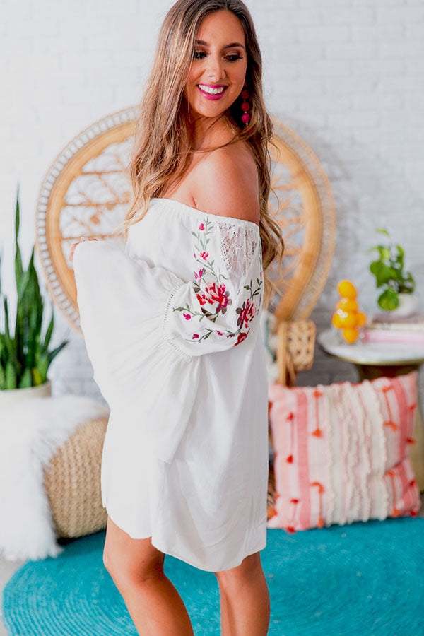 Champagne On The Beach Embroidered Shift Dress in White Image - 2