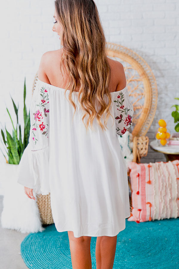 Champagne On The Beach Embroidered Shift Dress in White Image - 4