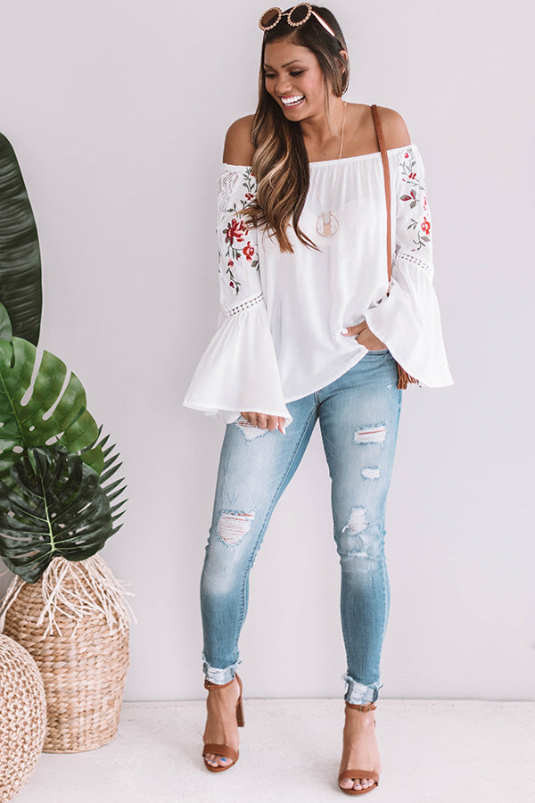 Steal A Kiss Embroidered Shift Top in White Image - 1