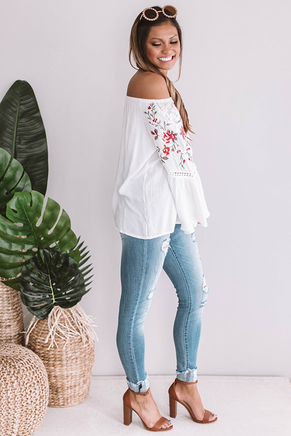 Steal A Kiss Embroidered Shift Top in White Image - 3