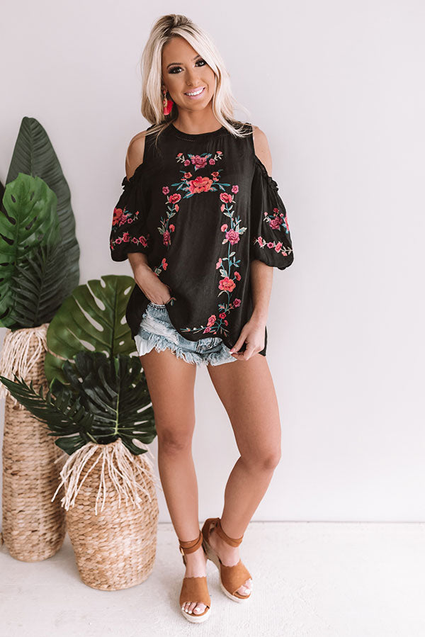 Paradise Is Calling Embroidered Shift Top in Black Image - 2