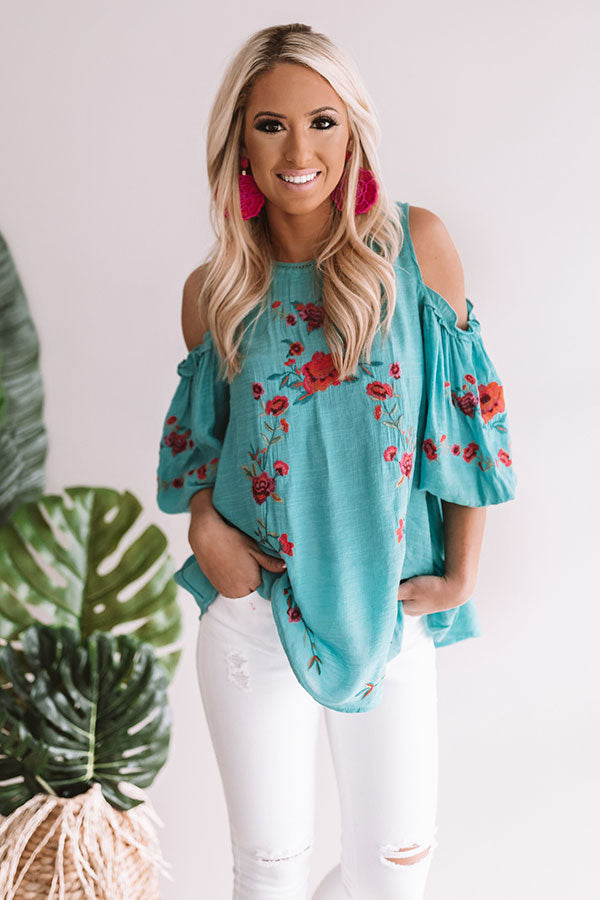 Paradise is Calling Embroidered Shift Top in Turquoise Image - 2