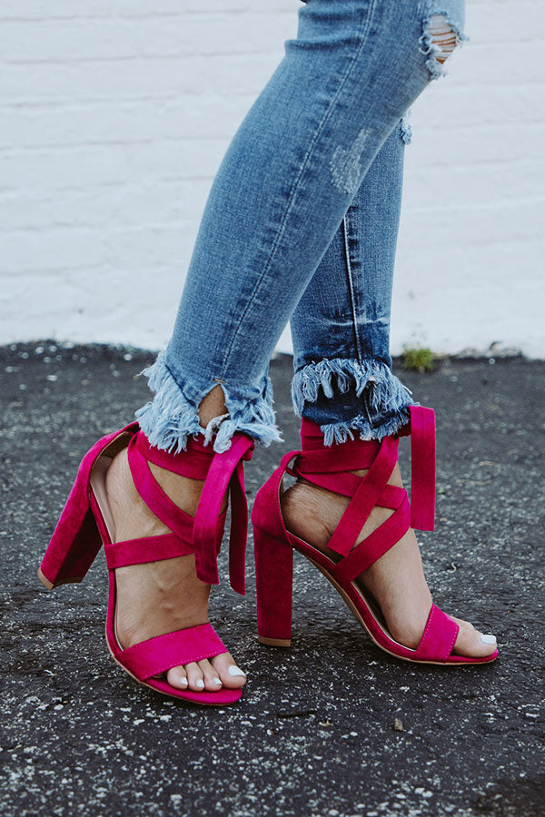 The Mia Faux Suede Lace Up Heel in Hot Pink