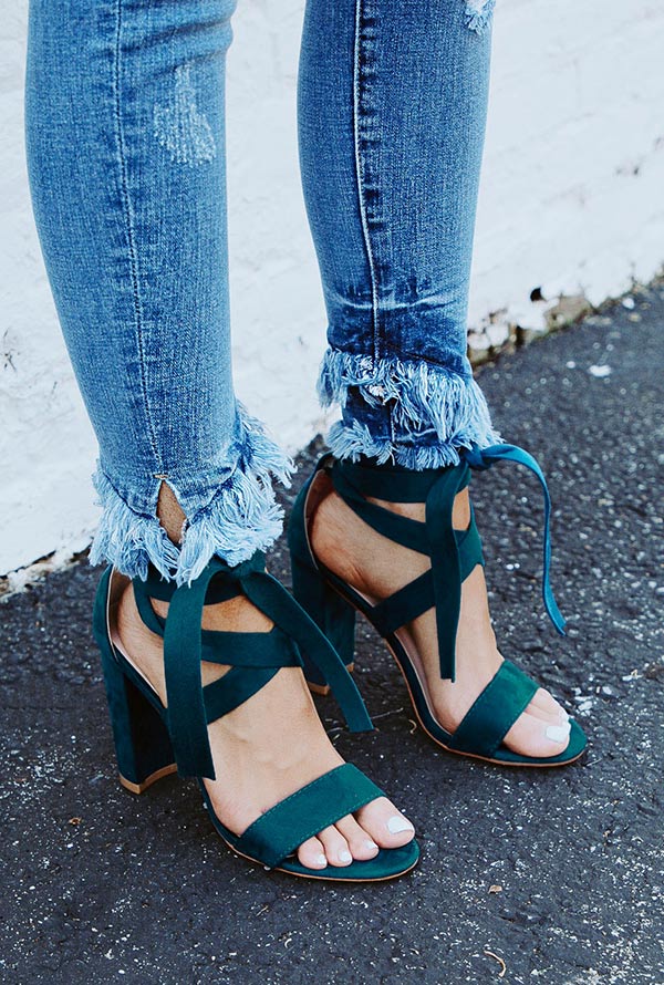 The Mia Faux Suede Lace Up Heel in Teal