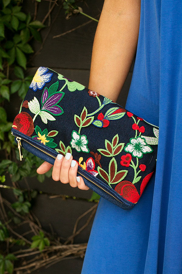 Denim Daze Floral Clutch