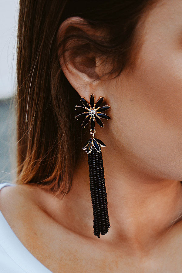 Let Love Bloom Tassel Earrings In Black