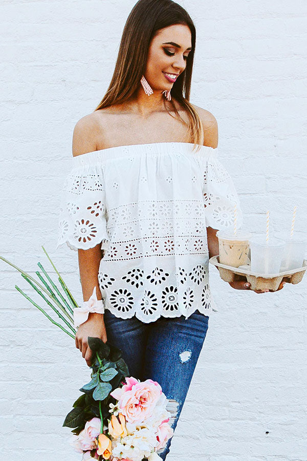 Santorini Eyelet Off Shoulder Top Image - 1