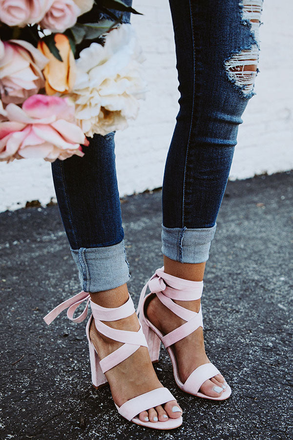 The Mia Faux Suede Lace Up Heel in Blush