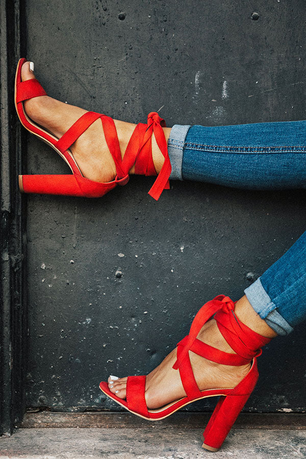 The Mia Faux Suede Lace Up Heel in Red