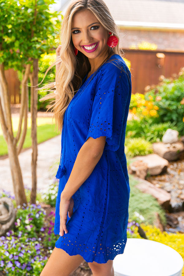Ellis Island Eyelet Shift Dress in Royal Blue Image - 1