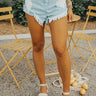 Latte Run Midrise Distressed Shorts in Light Wash Image - 1