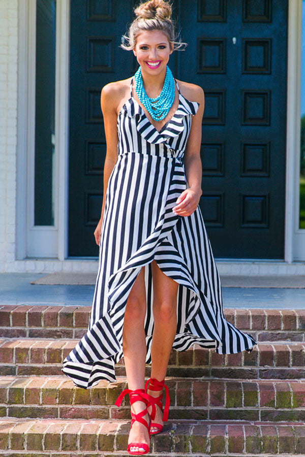 Striped Luxe Wrap Maxi Dress Image - 1