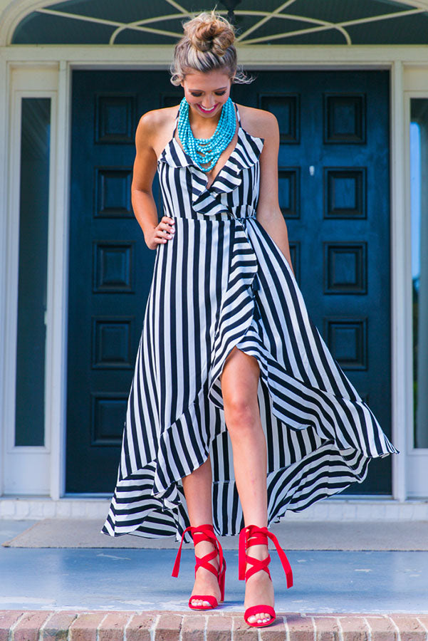 Striped Luxe Wrap Maxi Dress Image - 2