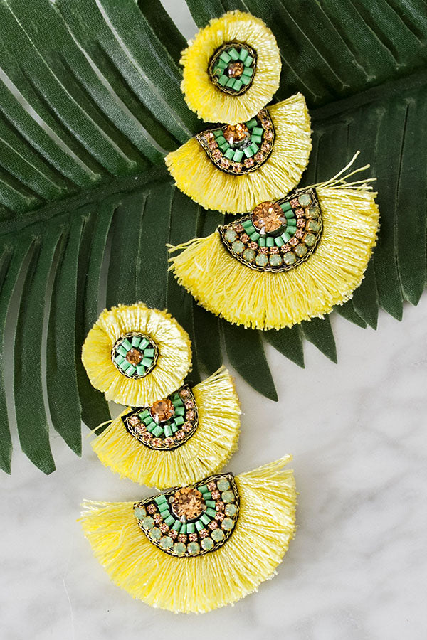 Brush Em' Off Tassel Earrings In Yellow
