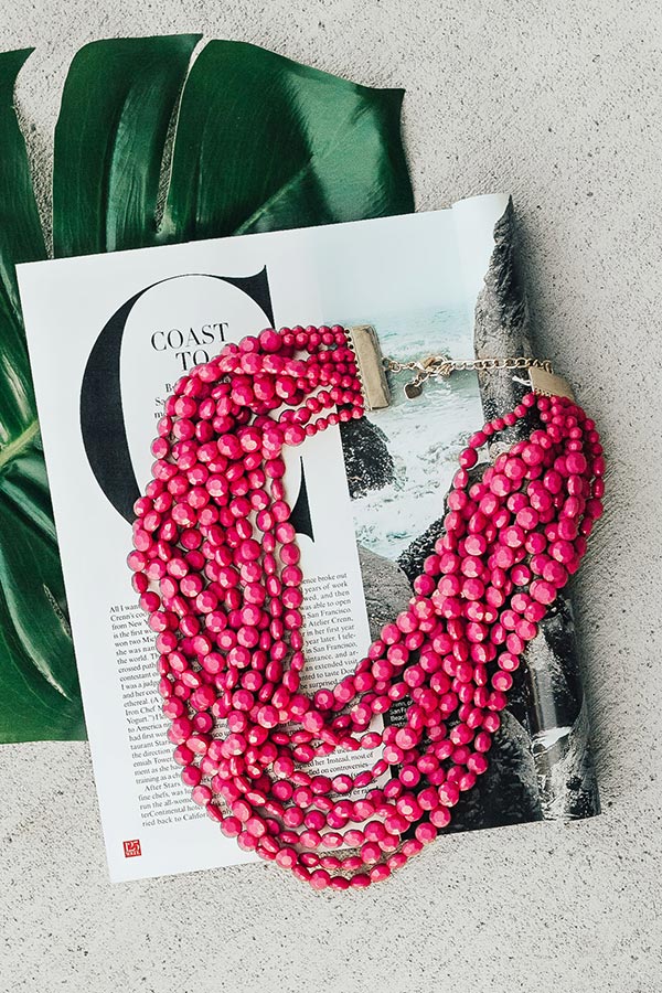 Keep It Coastal Layered Necklace In Fuchsia