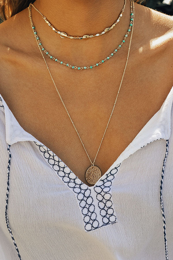 Caribbean Oasis Layered Necklace In Ocean Wave