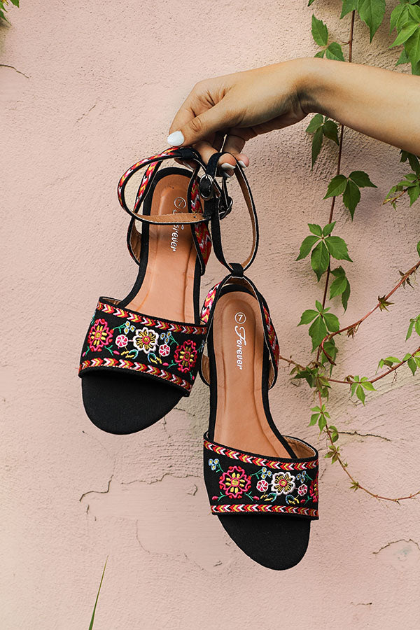 The Aria Embroidered Sandal in Black
