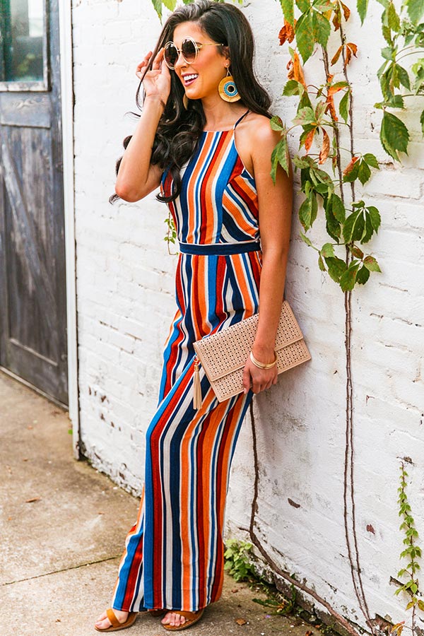 Santorini Sunset Striped Jumpsuit Image - 1